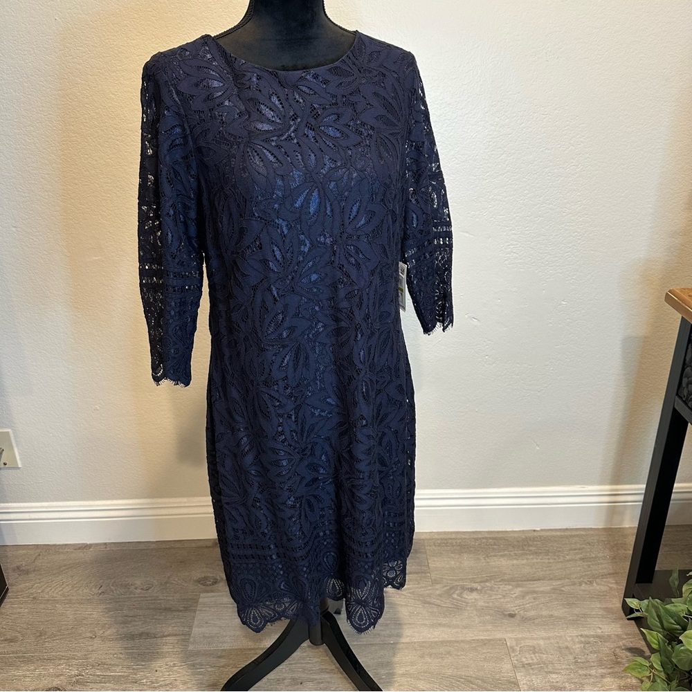 Kensie Midnight Blue Lace Cocktail Dress Knee Length Dress size 14